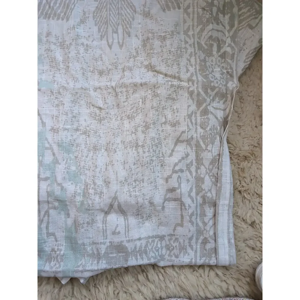 West Elm Ikat Curtain Panels 48 x 108 Set of 2 Green Tan Cream Cotton Sheer Tab
